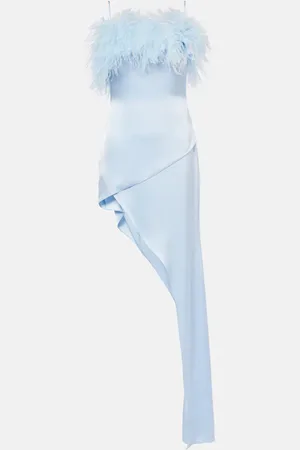 DAVID KOMA Robe asymétrique en satin à plumes