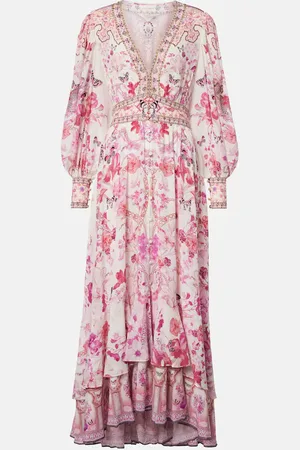 Camilla Robe longue en soie à fleurs