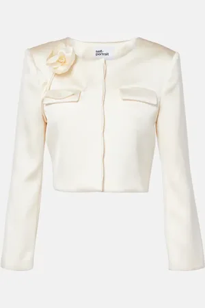 Self-Portrait Blazer Cream 3D Flower en satin