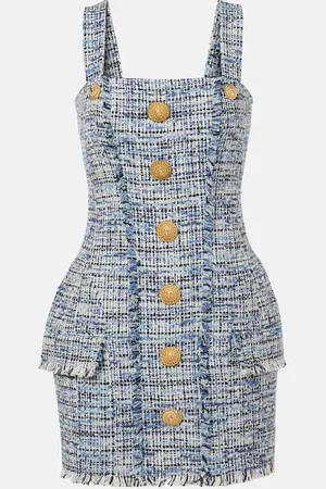 Balmain Robe en jean et tweed