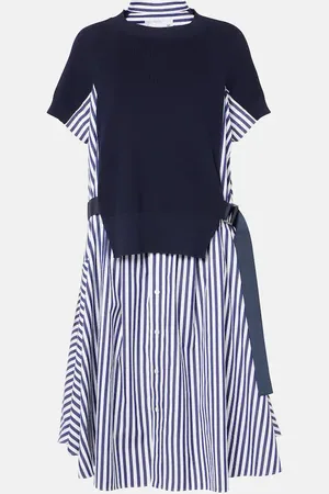 SACAI Robe midi rayée en coton