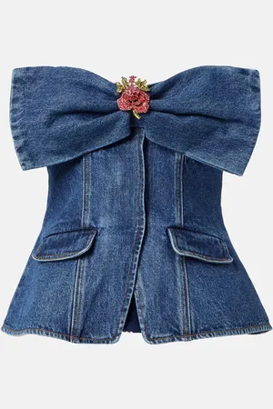 Self-Portrait Top bustier en jean à ornements
