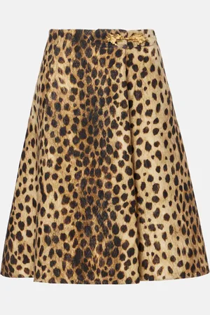 VALENTINO Jupe midi en laine à motif léopard