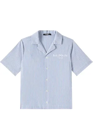 Balmain Chemise rayée en coton mélangé à logo