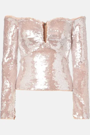 Self-Portrait Top à encolure bardot et à sequins