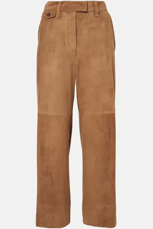 Brunello Cucinelli Pantalon ample à taille mi-haute en daim