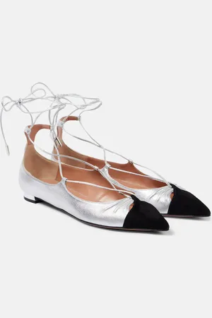 Aquazzura Ballerines Gabi en cuir métallisé et daim