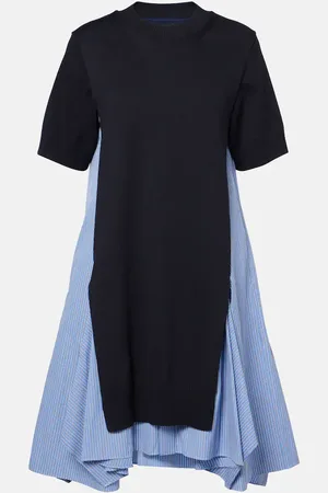 SACAI Robe midi rayée en coton mélangé