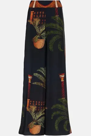 JOHANNA ORTIZ Pantalon ample imprimé à taille haute en soie