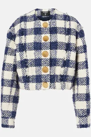 Balmain Veste à carreaux en coton et lin