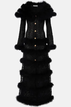 Alessandra Rich Manteau en dentelle à plumes