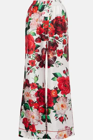 Dolce & Gabbana Pantalon ample en satin de soie à fleurs