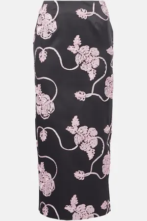 ROTATE Jupe midi en satin à fleurs