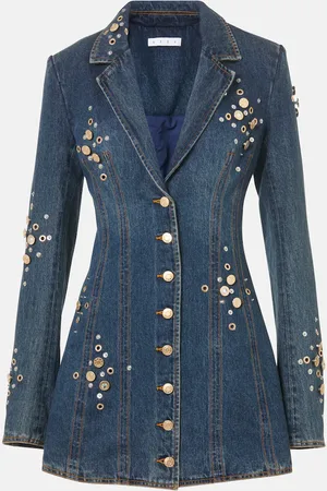 AREA Robe blazer en jean à cristaux