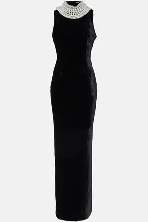 Balmain Robe longue en velours à ornements