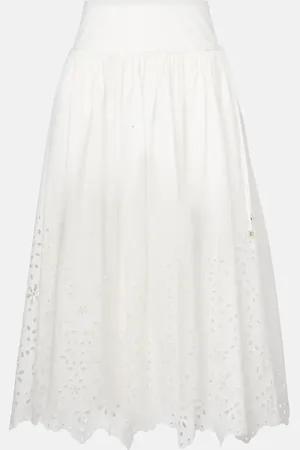 Self-Portrait Jupe midi en coton à broderies anglaises