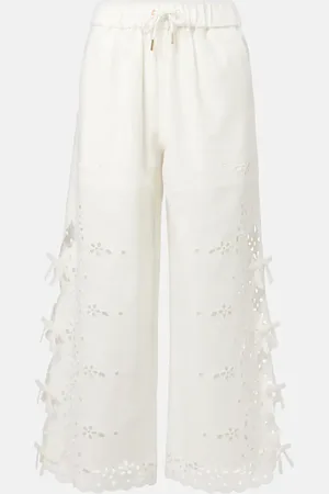 Self-Portrait Pantalon ample brodé en lin et coton