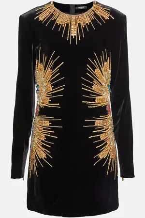Balmain Robe brodée en velours à ornements