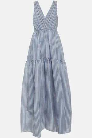 Brunello Cucinelli Robe longue rayée en coton et soie
