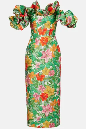 ALÉMAIS Alémais Robe longue imprimée à encolure bardot