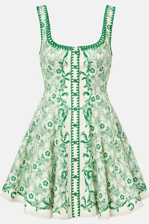 ALÉMAIS Alémais Robe Olive imprimée en lin et coton