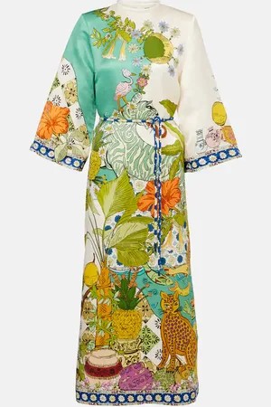 ALÉMAIS Alémais Robe longue imprimée en chanvre et soie