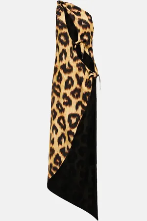 The Attico Robe longue asymétrique à motif léopard
