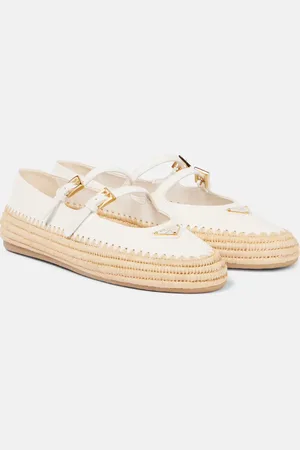 Prada Ballerines Mary Jane en cuir et raphia