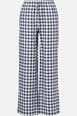 ASCENO Pantalon ample Aurelia en lin à carreaux