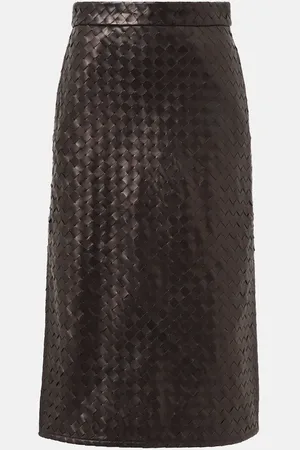 Bottega Veneta Jupe midi en cuir Intrecciato