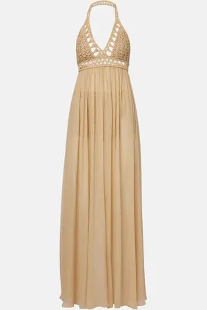 Elie saab Robe longue en crochet de coton et soie