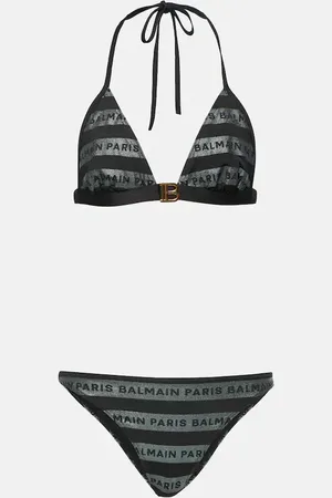 Balmain Bikini triangle rayé à logo