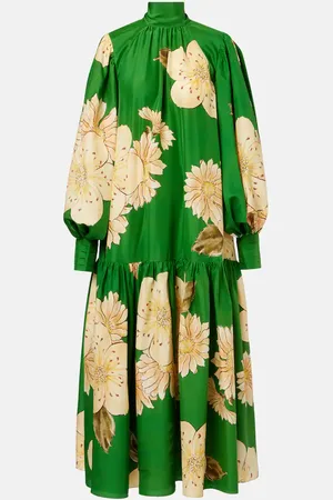 ALÉMAIS Alémais Robe midi Sage en soie à fleurs