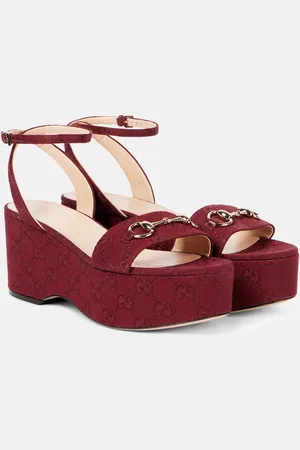 Gucci Sandales compensées Lady Horsebit en toile GG