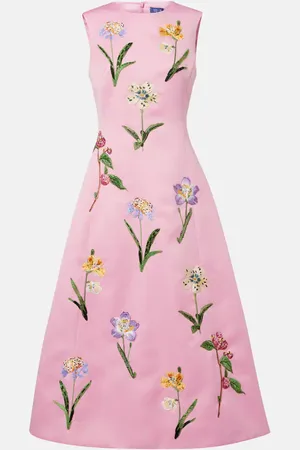 LEO LIN Robe midi à fleurs brodée en satin