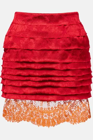 Saint Laurent Mini-jupe en jacquard et dentelle