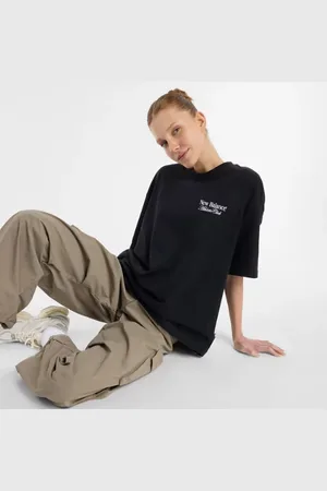 New Balance Femme Linear Graphic Oversized T-Shirt en , Coton, Taille 2XL