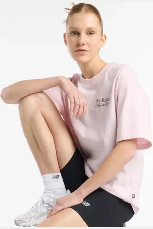 New Balance Femme Linear Graphic Oversized T-Shirt en , Coton, Taille L