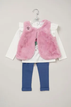 LILY & JACK Faux Fur Gilet 100% Cotton Top and Leggings Outfit Set2 ans (92cm)