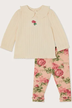 Monsoon Newborn Betsy Pointelle 100% Cotton Top and Floral Leggings Set8086cm