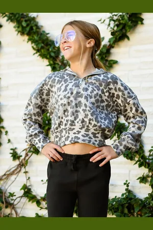 Abercrombie & Fitch Leopard Imprimé Quauter Zip Brown Pull15 - 16 ans (170 - 176cm)