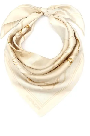 Coach Foulard carré en soie imprimé tigré blancUn an