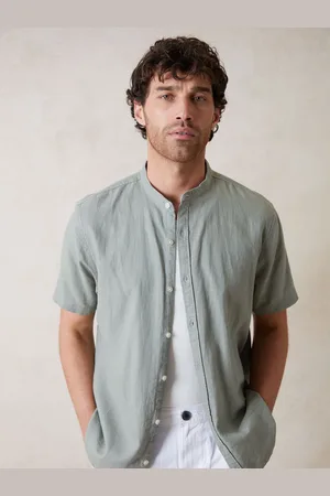 Threadbare Chemise à manches courtes en lin mélangé avec col grand-pèrexlarge