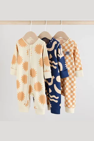 Lot De 3 Dors-Bien Zippés Bébé NEXT - Imprimés, Moufles Anti-Griffures Intégrées, Taille 3-6 Mois