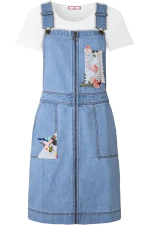 Joe Browns Floral Print Zip Front Denim Pinafore 100% Cotton Dress44