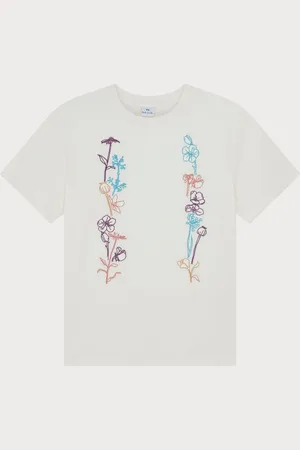 Paul Smith Flower Embroidery 100% Organic Cotton White T-Shirtxsmall