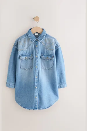 Next Embroidered 100% Cotton Denim Shirt Dress (3-16yrs)134140cm