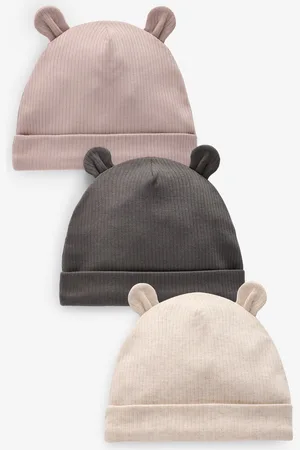 Next Bébé Bear Ear Bonnet 100% Cotton Chapeaux 3 Lot (0-18mths)Première taille (50cm)