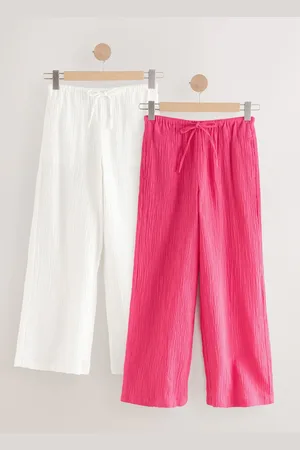 Next 2 Pack Wide Leg Textured Trousers with Linen12 P