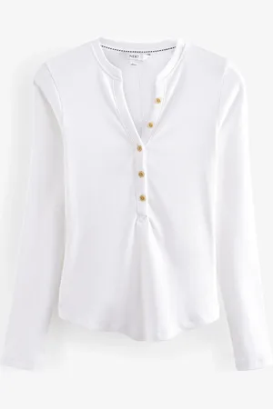 Next Haut Henley à manches longues côtelé avec boutons48
